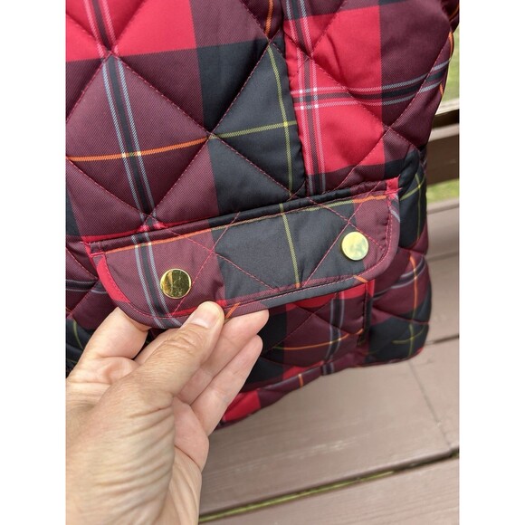 St. John's Bay Woman Plus Size 1X Full Zip Puffer Vest Black Red Tartan - Picture 3 of 7
